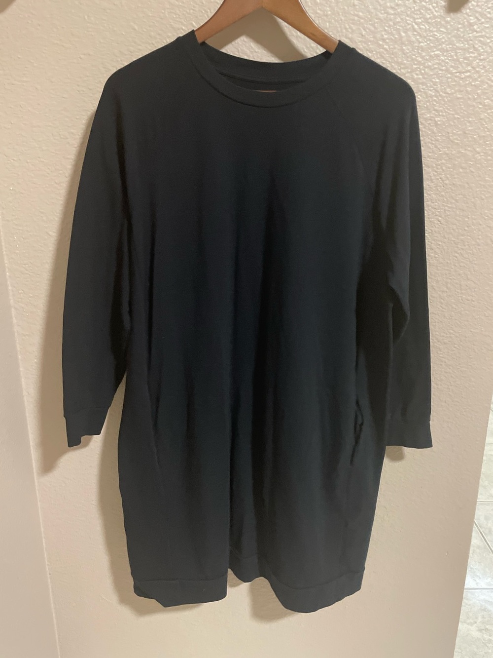 Eileen Fisher Long Black Crewneck Dress with Pockets